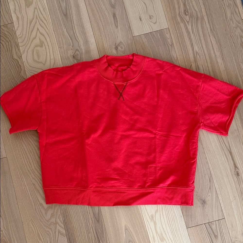 DAILY DRILLS Red Crewneck Short-Sleeve Sweatshirt Top